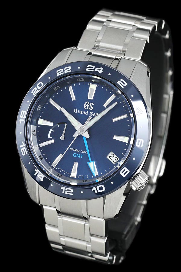 グランドセイコーSBGE255 スプリングドライブGMT メンズ腕時計,ステンレススチールケース,ブルーダイヤル,ステンレススチールのトリプルリンクバンド