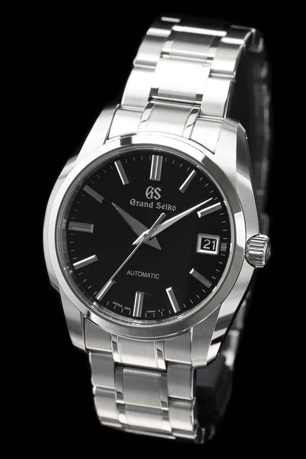 グランドセイコーSBGR317 自動巻き メンズ腕時計,ステンレススチールケース,ブラックのダイヤル,ステンレススチールのトリプルリンクバンド