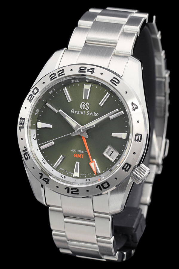 グランドセイコー SBGM247 メンズ腕時計 自動巻きGMT,ステンレススチールケース,カーキカラーのダイヤル,ステンレススチールのトリプルリンクバンド