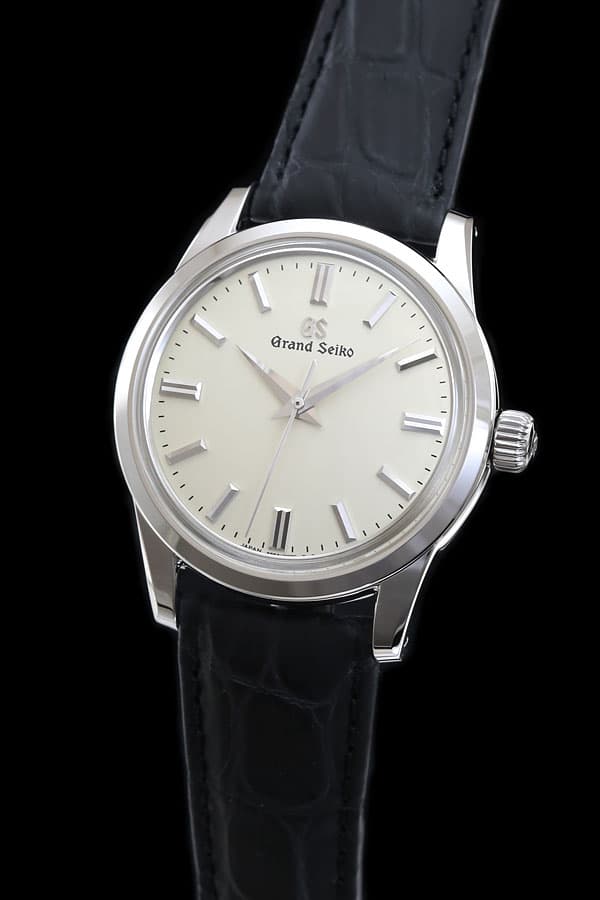 グランドセイコー SBGW231 手巻き メンズ腕時計,ステンレススチールケース,アイボリーのダイヤル,クロコダイルのバンド