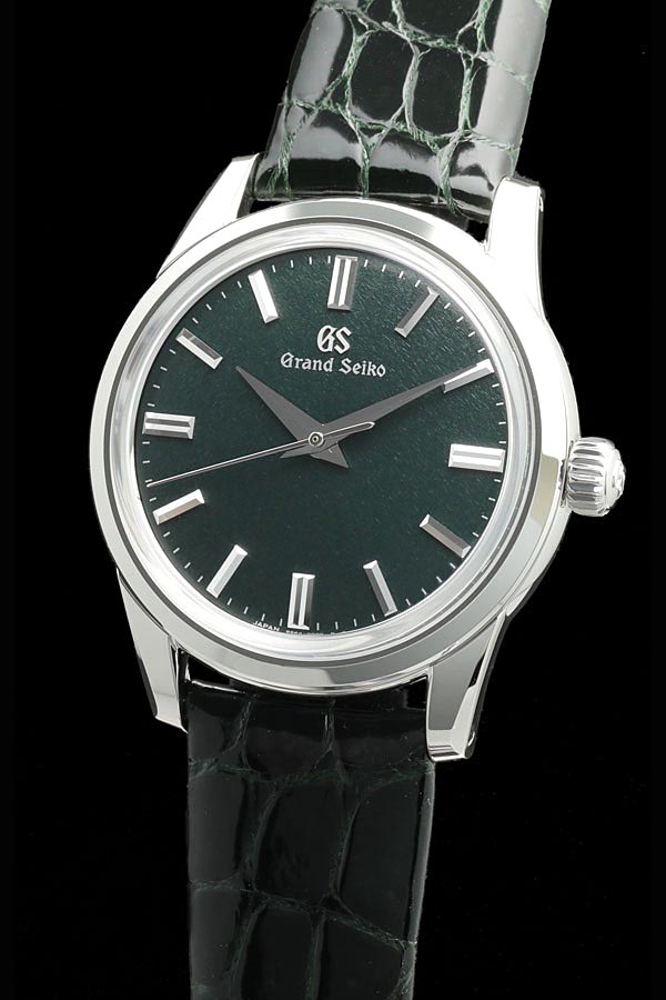 グランドセイコー SBGW285 手巻き メンズ腕時計,ステンレススチールケース,ダークグリーンのダイヤル,クロコダイルのバンド