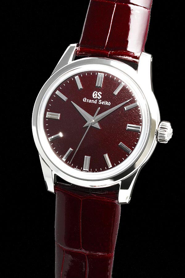 グランドセイコー SBGW287 手巻き メンズ腕時計,ステンレススチールケース,ワインレッドのダイヤル,クロコダイルのバンド width=