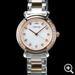 セイコー クレドール  GSAS932リネアルクス レディースウォッチ正面のアングル、ステンレススチールスチール+18Kピンクゴールドケース