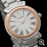 セイコー クレドール GSAS938 リネアルクス レディースウォッチ 左斜め上からのアングル、ステンレススチールスチール+18Kピンクゴールドケース。