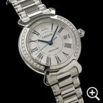 セイコー クレドール GSCE997 リネアルクス レディースウォッチ 左斜め上からのアングル、ステンレススチールスチールケース。