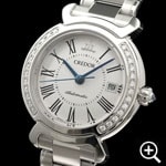 セイコー クレドール GSCE997 リネアルクス レディースウォッチ 正面のアングル、ステンレススチールスチールケース。