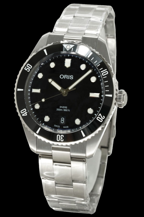 オリス ダイバーズ デイト 01 733 7795 4054-set ステンレススチールケース ステンレススチールのトリプルリンクブレスレット ブラックダイヤル
